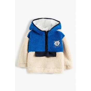 Hanorac din material teddy cu maneci cazute