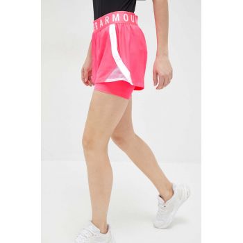 Under Armour pantaloni scurți de antrenament femei, culoarea roz, cu imprimeu, high waist 1351981-662
