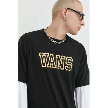 Vans tricou din bumbac culoarea negru, cu imprimeu