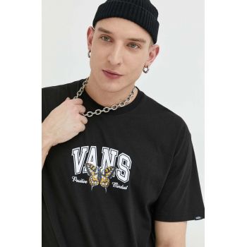 Vans tricou din bumbac culoarea negru, cu imprimeu