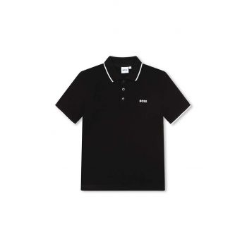 BOSS tricouri polo din bumbac pentru copii culoarea negru, cu imprimeu ieftin