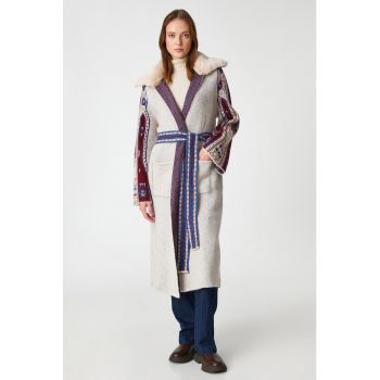 Cardigan lung cu cordon in talie