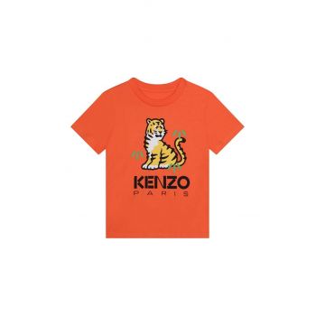 Kenzo Kids tricou de bumbac pentru copii culoarea portocaliu, cu imprimeu ieftin