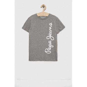 Pepe Jeans tricou de bumbac pentru copii culoarea gri, cu imprimeu