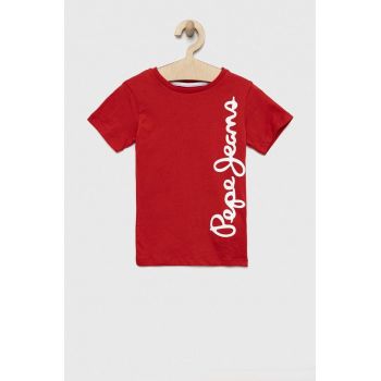 Pepe Jeans tricou de bumbac pentru copii culoarea rosu, cu imprimeu
