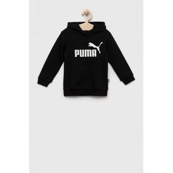 Puma bluza copii ESS Logo Hoodie TR G culoarea negru, cu glugă, cu imprimeu de firma originala