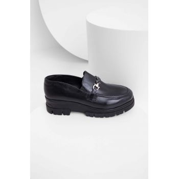 Answear Lab mocasini de piele femei, culoarea negru, cu toc plat de firma originali