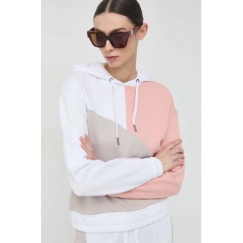 Armani Exchange hanorac de bumbac femei, culoarea alb, cu glugă, modelator