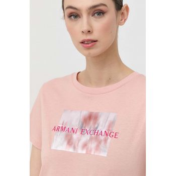 Armani Exchange tricou din bumbac culoarea roz