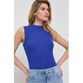 BOSS pulover de lana femei, culoarea albastru marin, light, cu guler
