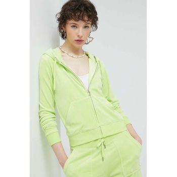 Juicy Couture bluza femei, culoarea verde, cu glugă, neted