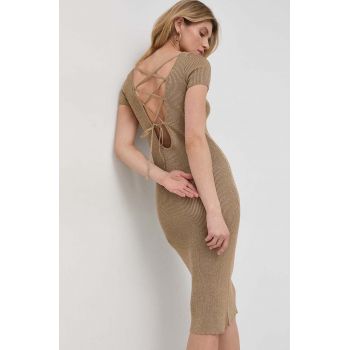 Luisa Spagnoli rochie culoarea auriu, midi, drept