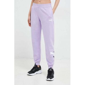 Puma pantaloni de trening culoarea violet, cu imprimeu ieftin