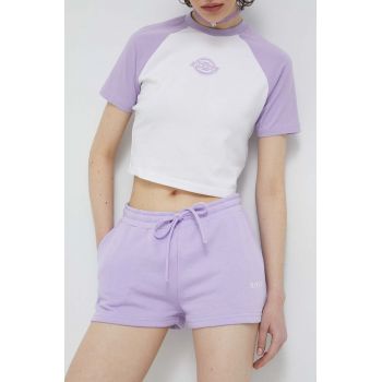 Roxy pantaloni scurti femei, culoarea violet, neted, medium waist de firma originali