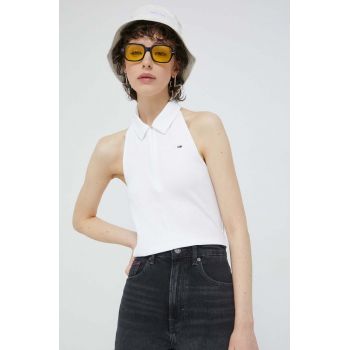 Tommy Jeans top femei, culoarea alb ieftin