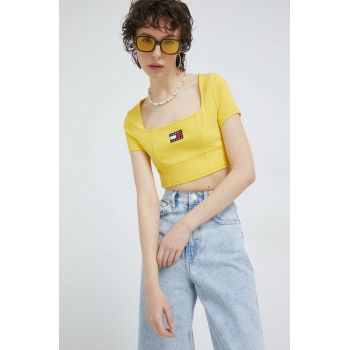 Tommy Jeans top femei, culoarea galben