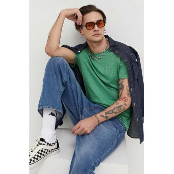 Tommy Jeans tricou barbati, culoarea verde, neted