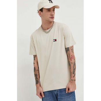 Tommy Jeans tricou din bumbac culoarea bej, cu imprimeu