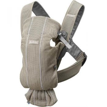 Marsupiu Anatomic Mini BabyBjorn cu Pozitii Multiple de Purtare Mesh Greige