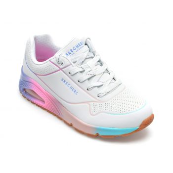 Pantofi sport SKECHERS albi, UNO, din piele ecologica