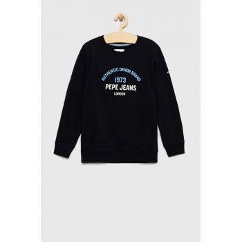 Pepe Jeans hanorac de bumbac pentru copii culoarea albastru marin, cu imprimeu
