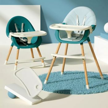 Scaunel de masa pentru bebelusi si copii Little Mom Nordic Green 2 in 1, cu inaltime ajustabila, varsta 6-72 luni, Tavita dubla reglabila, centura de siguranta in 5 puncte, suport pentru picioare