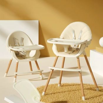 Scaunel de masa pentru bebelusi si copii Little Mom Nordic White 2 in 1, cu inaltime ajustabila, varsta 6-72 luni, Tavita dubla reglabila, centura de siguranta in 5 puncte, suport pentru picioare