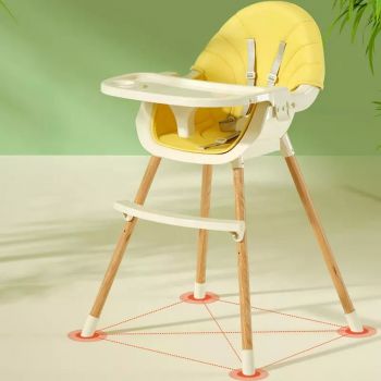 Scaunel de masa pentru bebelusi si copii Little Mom Nordic Yellow 2 in 1, cu inaltime ajustabila, varsta 6-72 luni, Tavita dubla reglabila, centura de siguranta in 5 puncte, suport pentru picioare