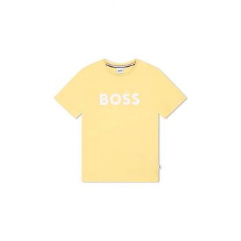 BOSS tricou de bumbac pentru copii culoarea galben, cu imprimeu