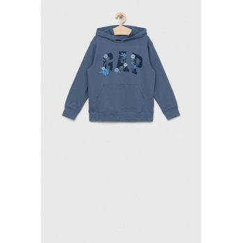 GAP bluza copii culoarea albastru marin, cu glugă, cu imprimeu