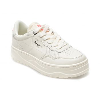 Pantofi sport PEPE JEANS albi, LS31473, din piele naturala