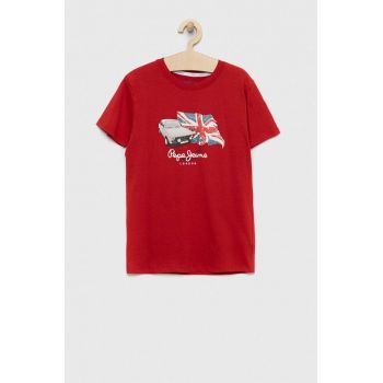 Pepe Jeans tricou de bumbac pentru copii culoarea rosu, modelator