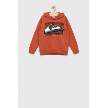 Quiksilver bluza copii culoarea portocaliu, cu glugă, cu imprimeu