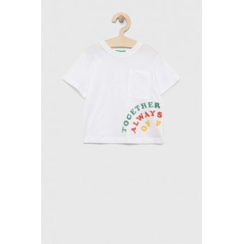 United Colors of Benetton tricou de bumbac pentru copii culoarea alb, modelator