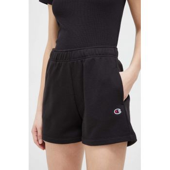 Champion pantaloni scurti femei, culoarea negru, neted, high waist ieftini