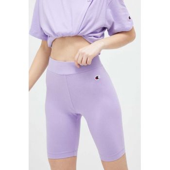 Champion pantaloni scurti femei, culoarea violet, neted, medium waist ieftini