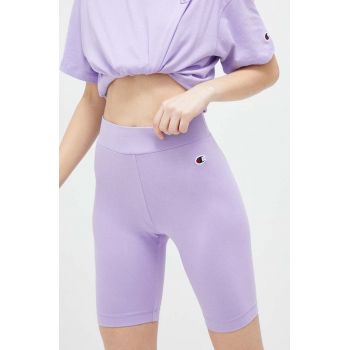 Champion pantaloni scurti femei, culoarea violet, neted, medium waist