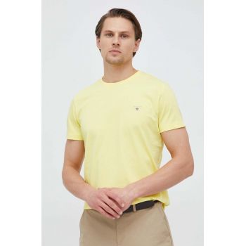 Gant tricou din bumbac culoarea galben, cu imprimeu