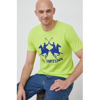 La Martina tricou din bumbac culoarea verde, cu imprimeu