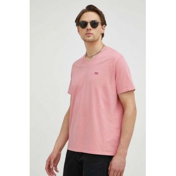 Levi's tricou din bumbac culoarea roz, neted de firma original