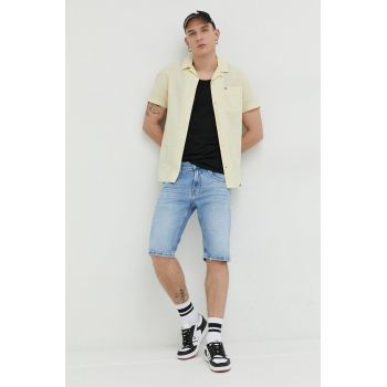 Tommy Jeans camasa din amestec de in culoarea galben, regular