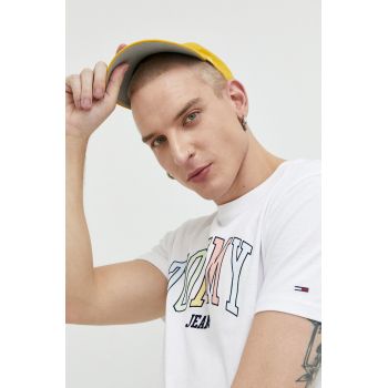 Tommy Jeans tricou din bumbac culoarea alb, cu imprimeu