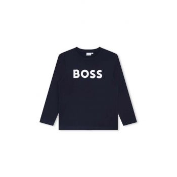 BOSS longsleeve din bumbac pentru copii culoarea albastru marin, cu imprimeu