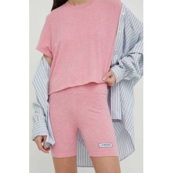 American Vintage pantaloni scurti femei, culoarea roz, neted, high waist ieftini