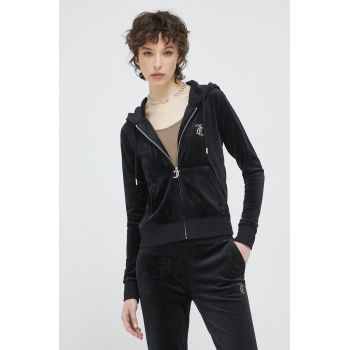 Juicy Couture bluza Mixed Colour Diamente femei, culoarea negru, cu glugă, cu imprimeu