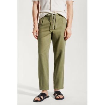 Pantaloni slim fit din amestec de in Romelino
