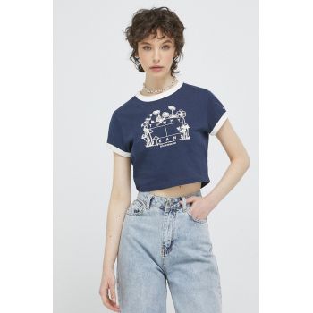 Tommy Jeans tricou din bumbac culoarea albastru marin