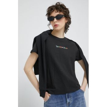 Tommy Jeans tricou din bumbac culoarea negru