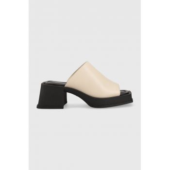 Vagabond slapi de piele HENNIE femei, culoarea bej, cu toc drept, 5337.001.02