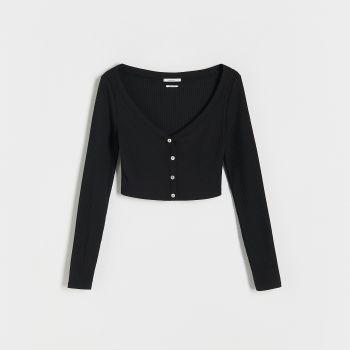 Reserved - Top scurt din jerseu de tricot striat - Negru Reserved - Top scurt din jerseu de tricot striat - Negru